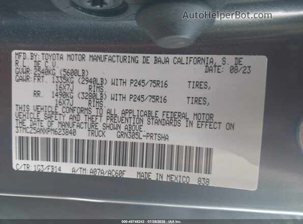 3TMCZ5ANXPM623840 2023 TOYOTA TACOMA Gray ძრავის განყოფილების ხედი
