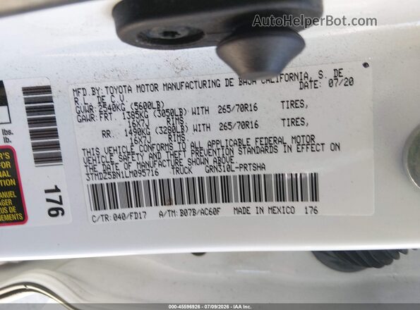 3TMDZ5BN1LM095716 2020 TOYOTA TACOMA White ძრავის განყოფილების ხედი