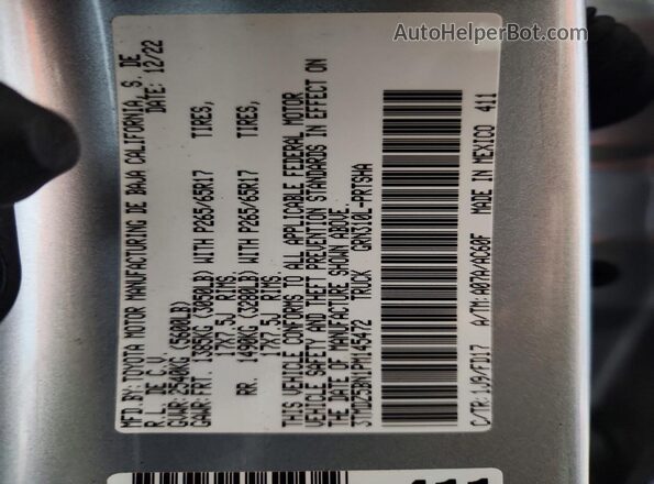 3TMDZ5BN1PM145472 2023 TOYOTA TACOMA Silver Vista del compartimento del motor
