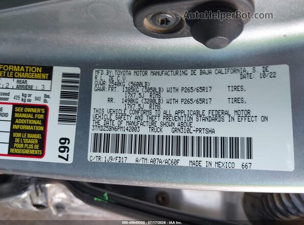 3TMDZ5BN6PM142003 2023 TOYOTA TACOMA Silver ძრავის განყოფილების ხედი