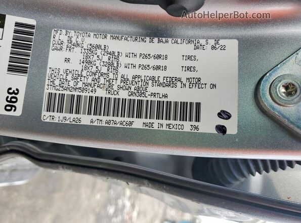 3TMGZ5AN2NM509149 2022 TOYOTA TACOMA Silver Вид підкапотного простору