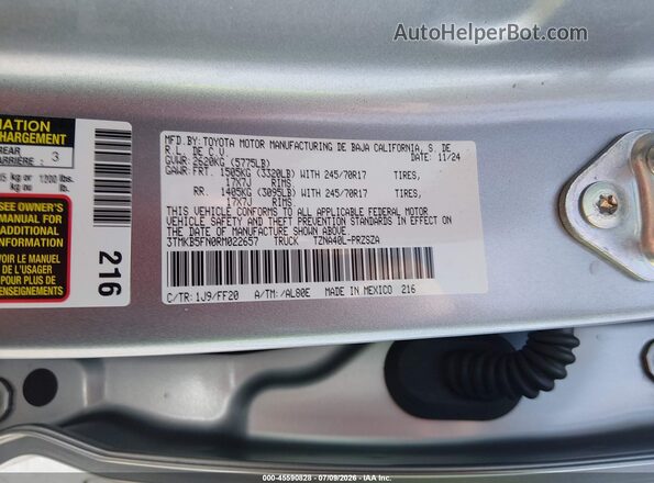3TMKB5FN0RM022657 2024 TOYOTA TACOMA Silver ძრავის განყოფილების ხედი