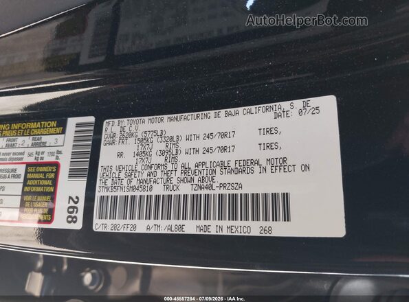 3TMKB5FN1SM045810 2025 TOYOTA TACOMA Black Widok komory silnika