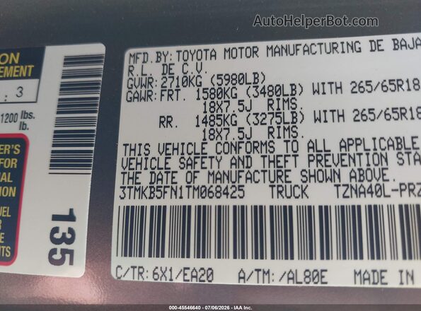 3TMKB5FN1TM068425 2026 TOYOTA TACOMA Brown Engine compartment view