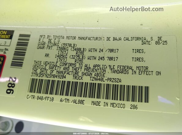 3TMKB5FN2SM049204 2025 TOYOTA TACOMA Белый Вид подкапотного пространства