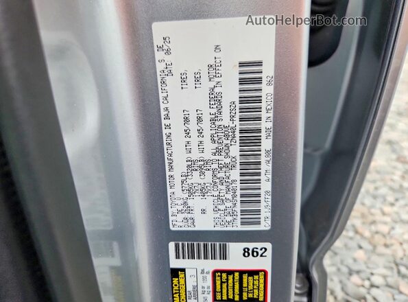 3TMKB5FN4SM040178 2025 TOYOTA TACOMA Silver Widok naklejki z numerem VIN