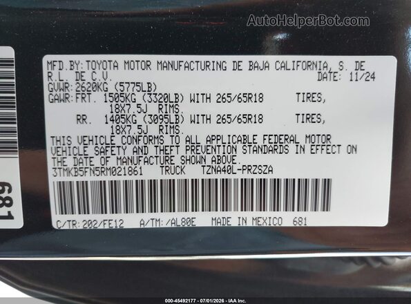 3TMKB5FN5RM021861 2024 TOYOTA TACOMA Black Вид підкапотного простору
