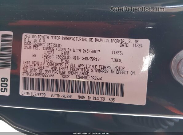 3TMKB5FN5RM022766 2024 TOYOTA TACOMA Серый Вид подкапотного пространства