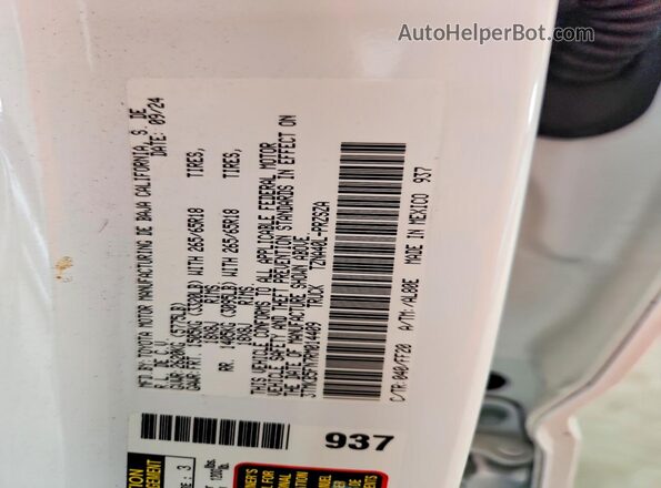 3TMKB5FN7RM014409 2024 TOYOTA TACOMA White Շարժիչի բաժամունքի տեսք