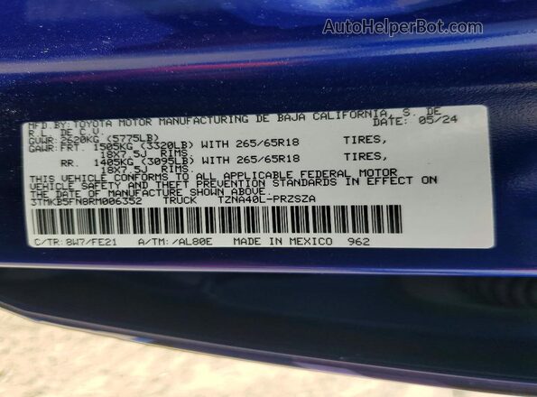 3TMKB5FN8RM006352 2024 TOYOTA TACOMA Blue Engine compartment view