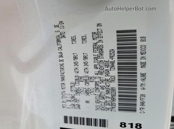 3TMKB5FN8RM022809 2024 TOYOTA TACOMA Белый Вид наклейки с VIN-кодом