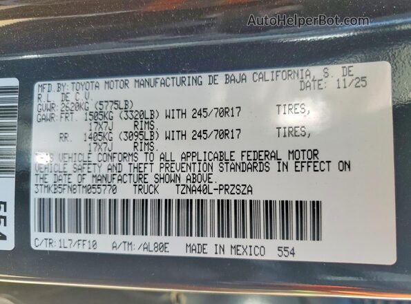3TMKB5FN8TM055770 2026 TOYOTA TACOMA Charcoal Вид підкапотного простору