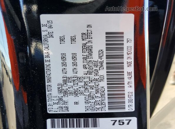 3TMLB5FN1SM034214 2025 TOYOTA TACOMA Black VIN կոդի պիտակի տեսք