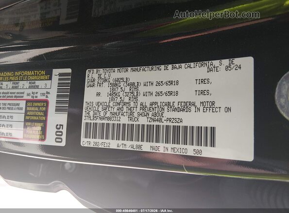 3TMLB5FN8RM003312 2024 TOYOTA TACOMA Black Շարժիչի բաժամունքի տեսք