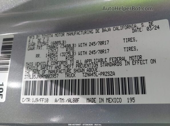 3TMLB5JN0RM003957 2024 TOYOTA TACOMA Silver ძრავის განყოფილების ხედი