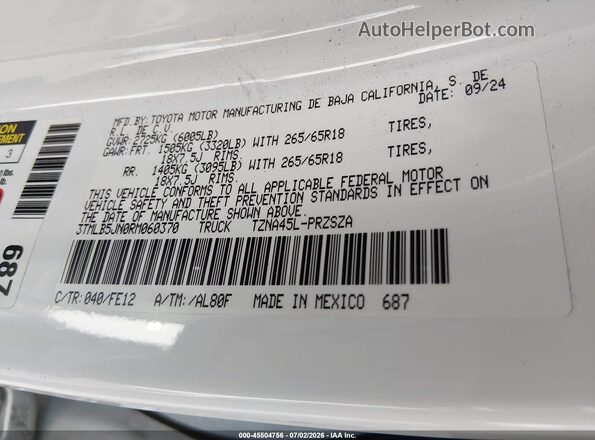 3TMLB5JN0RM060370 2024 TOYOTA TACOMA White Engine compartment view