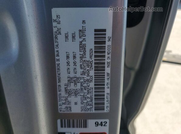 3TMLB5JN0SM115132 2025 TOYOTA TACOMA Gray Вид наклейки з VIN-кодом