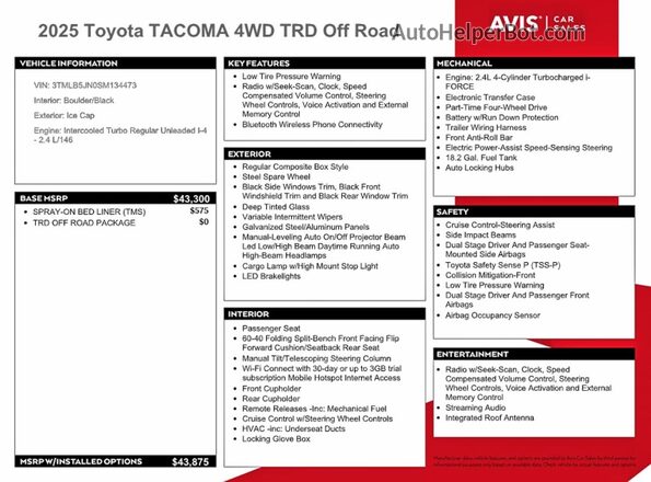 3TMLB5JN0SM134473 2025 TOYOTA TACOMA White Շարժիչի բաժամունքի տեսք
