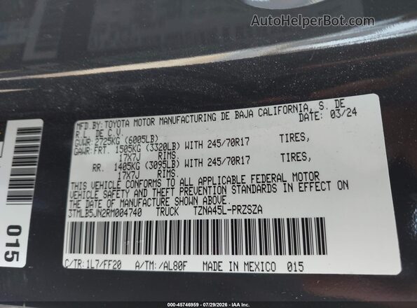 3TMLB5JN2RM004740 2024 TOYOTA TACOMA Gray Widok komory silnika