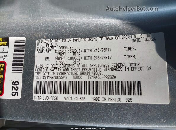 3TMLB5JN2RM005595 2024 TOYOTA TACOMA Silver Engine compartment view