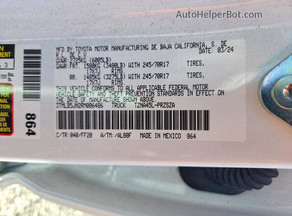 3TMLB5JN2RM006486 2024 TOYOTA TACOMA White Widok komory silnika