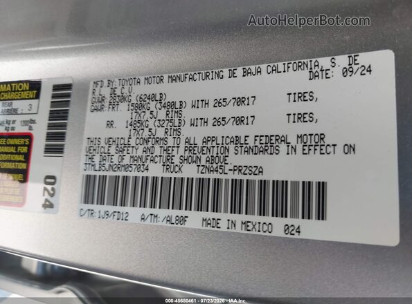 3TMLB5JN2RM057034 2024 TOYOTA TACOMA Gray Շարժիչի բաժամունքի տեսք