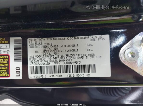 3TMLB5JN2SM162016 2025 TOYOTA TACOMA Black Շարժիչի բաժամունքի տեսք