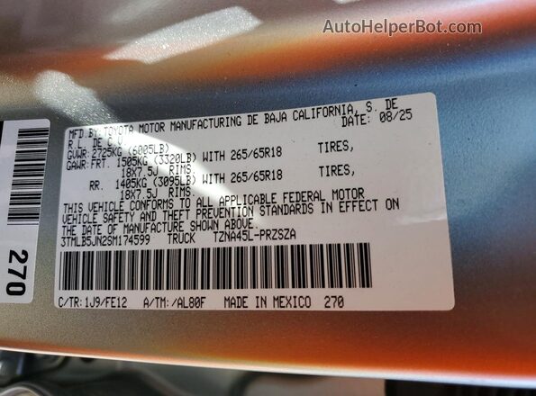 3TMLB5JN2SM174599 2025 TOYOTA TACOMA Silver Vista del compartimento del motor