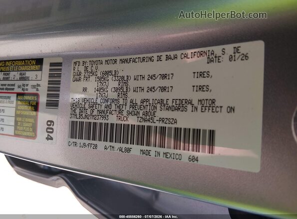 3TMLB5JN2TM237993 2026 TOYOTA TACOMA Silver ძრავის განყოფილების ხედი
