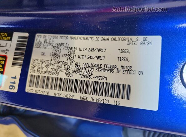 3TMLB5JN3RM059228 2024 TOYOTA TACOMA Blue Widok naklejki z numerem VIN