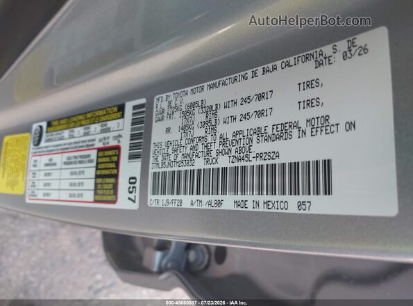 3TMLB5JN3TM253832 2026 TOYOTA TACOMA Gray Engine compartment view