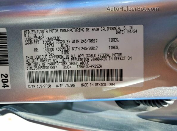 3TMLB5JN5RM010287 2024 TOYOTA TACOMA Silver Вид підкапотного простору