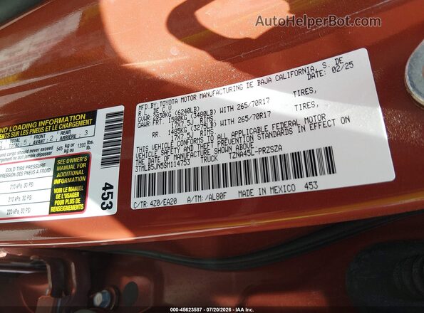 3TMLB5JN5SM114753 2025 TOYOTA TACOMA Orange Вид підкапотного простору