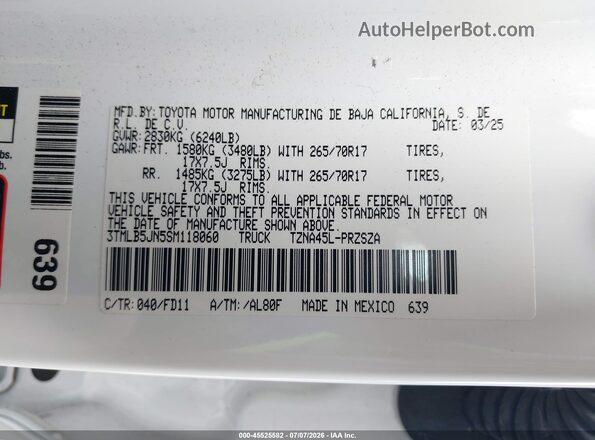 3TMLB5JN5SM118060 2025 TOYOTA TACOMA White Widok komory silnika