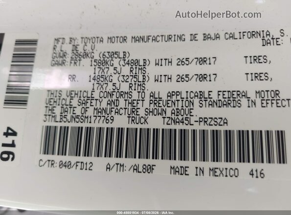 3TMLB5JN5SM177769 2025 TOYOTA TACOMA Белый Вид подкапотного пространства