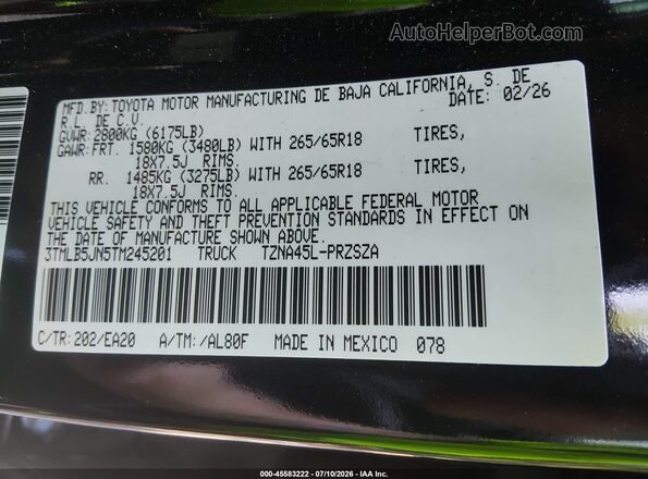 3TMLB5JN5TM245201 2026 TOYOTA TACOMA Black Engine compartment view