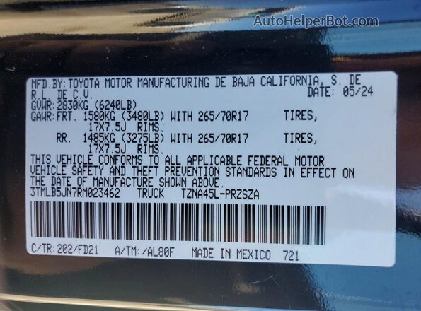 3TMLB5JN7RM023462 2024 TOYOTA TACOMA Black Engine compartment view