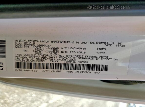 3TMLB5JN7SM197859 2025 TOYOTA TACOMA Белый Вид подкапотного пространства