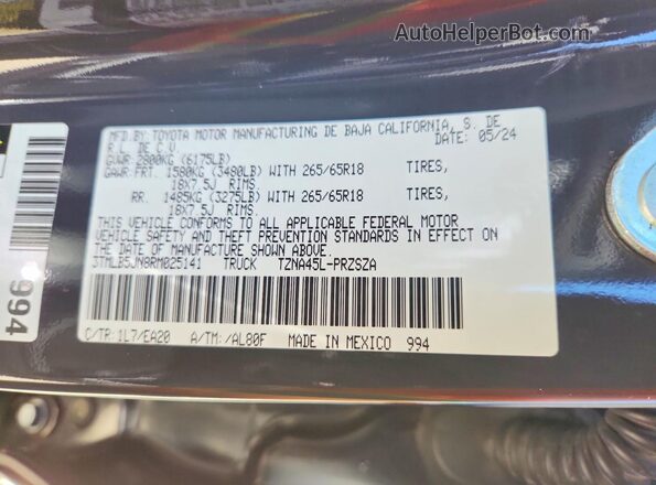 3TMLB5JN8RM025141 2024 TOYOTA TACOMA Charcoal Engine compartment view