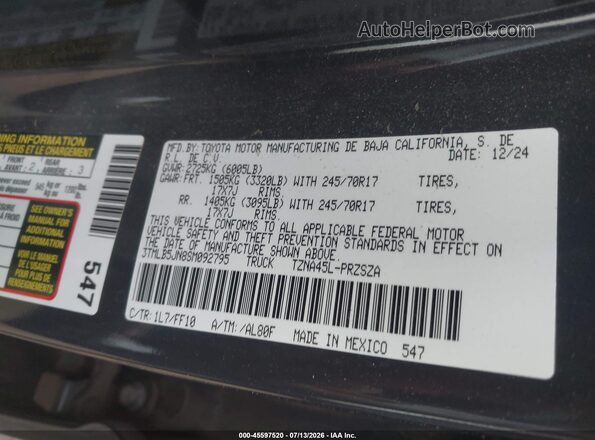 3TMLB5JN8SM092795 2025 TOYOTA TACOMA Black Вид підкапотного простору
