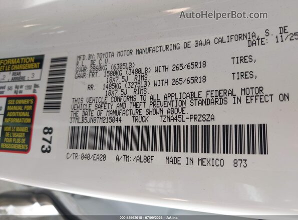 3TMLB5JN8TM215044 2026 TOYOTA TACOMA White Engine compartment view