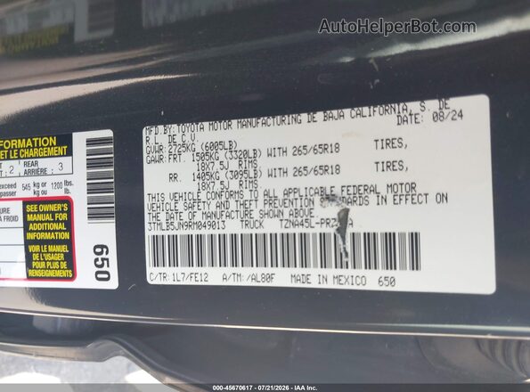 3TMLB5JN9RM049013 2024 TOYOTA TACOMA Черный Вид подкапотного пространства