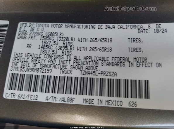 3TMLB5JN9RM072159 2024 TOYOTA TACOMA Blue Engine compartment view