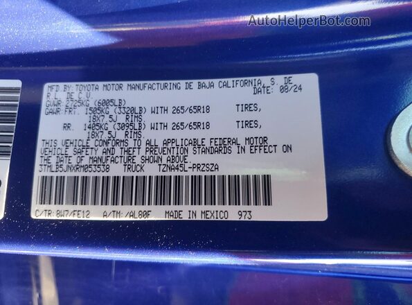 3TMLB5JNXRM053538 2024 TOYOTA TACOMA Blue Вид підкапотного простору