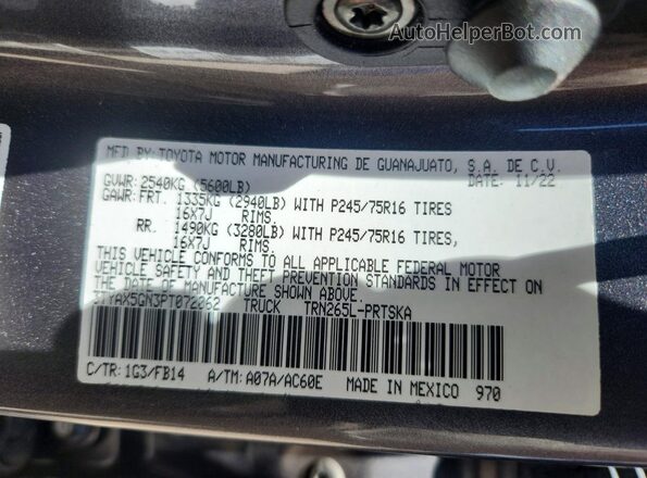 3TYAX5GN3PT072062 2023 TOYOTA TACOMA Gray Շարժիչի բաժամունքի տեսք