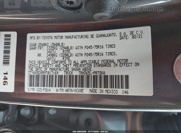3TYAX5GN5MT017169 2021 TOYOTA TACOMA Gray Engine compartment view