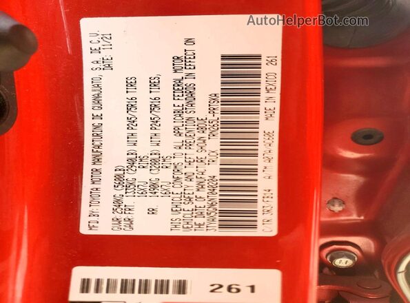 3TYAX5GN6NT040204 2022 TOYOTA TACOMA Red Շարժիչի բաժամունքի տեսք