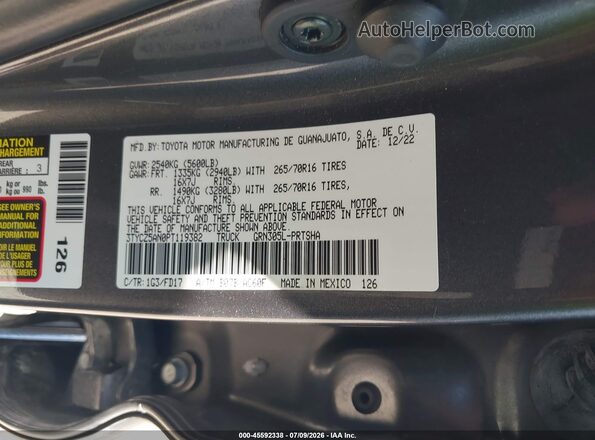 3TYCZ5AN0PT119382 2023 TOYOTA TACOMA Gray Vista del compartimento del motor