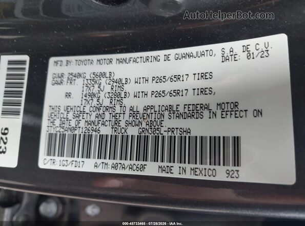 3TYCZ5AN0PT126946 2023 TOYOTA TACOMA Gray Շարժիչի բաժամունքի տեսք