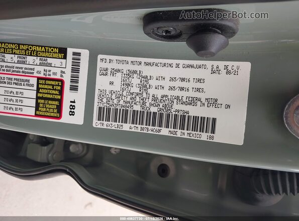 3TYCZ5AN3MT048495 2021 TOYOTA TACOMA Green ძრავის განყოფილების ხედი